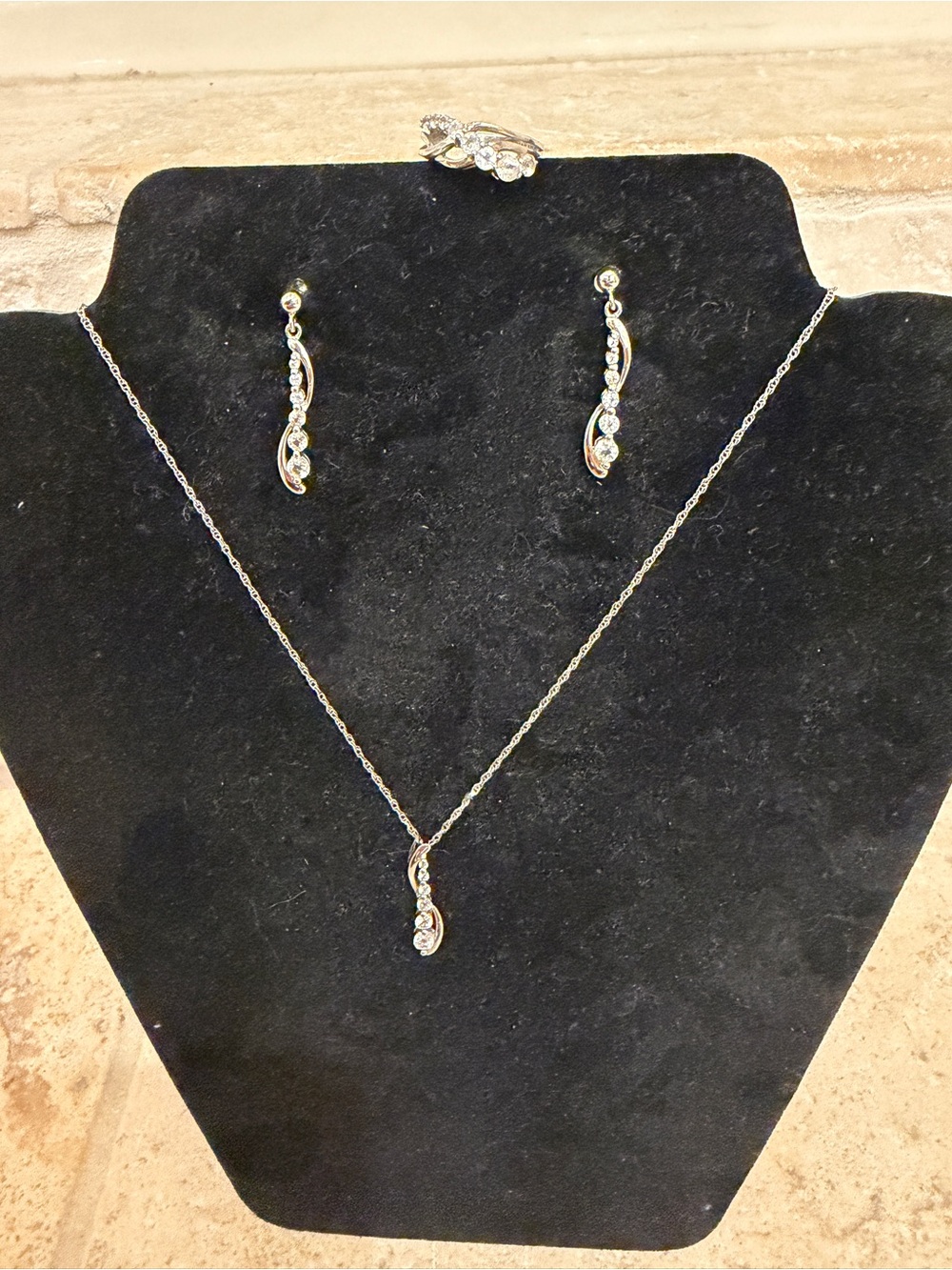 Zales Silver & White Topaz Twist Pendant Necklace and Earrings Set